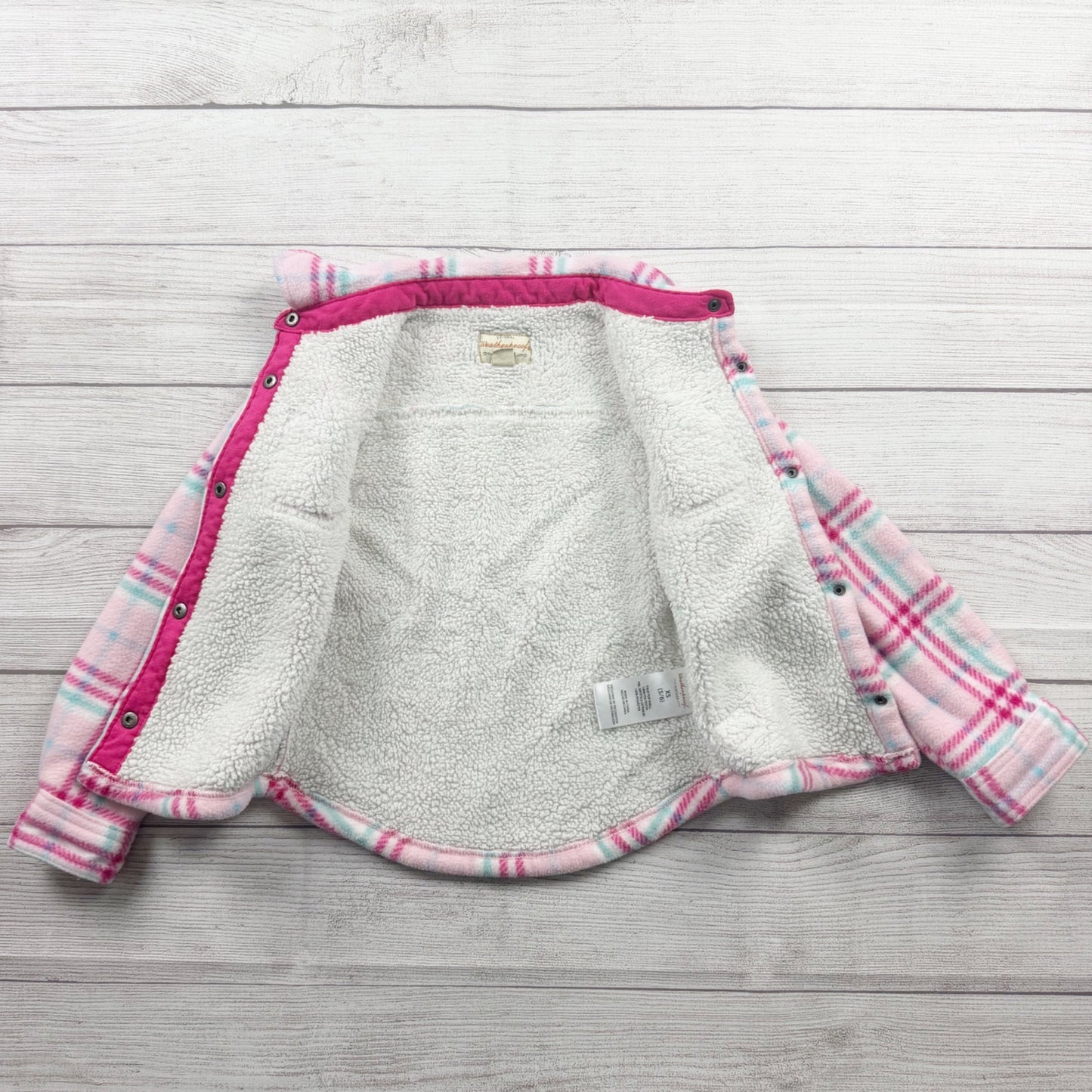 Weatherproof Vintage Girls Sherpa Lined Shacket Pink Plaid Fleece Jacket XS 5-6
