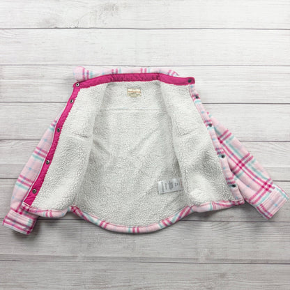 Weatherproof Vintage Girls Sherpa Lined Shacket Pink Plaid Fleece Jacket XS 5-6