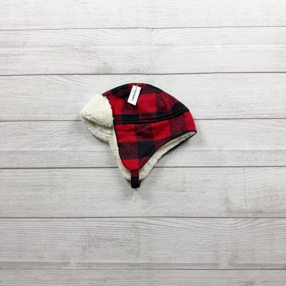 Old Navy Red Black Plaid Sherpa-Lined Trapper Hat NWT M 2T