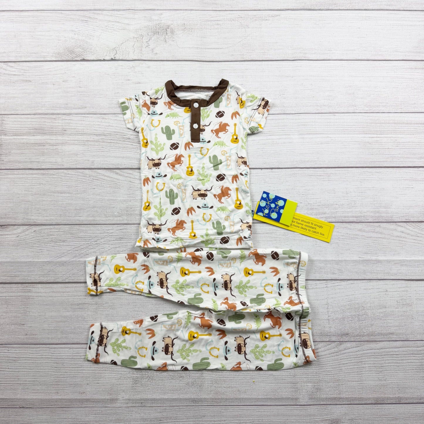 Kickee Pants Kids Bamboo Pajama Set Western Cowboy Print Henley NWT 5