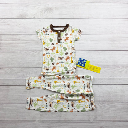 Kickee Pants Kids Bamboo Pajama Set Western Cowboy Print Henley NWT 5