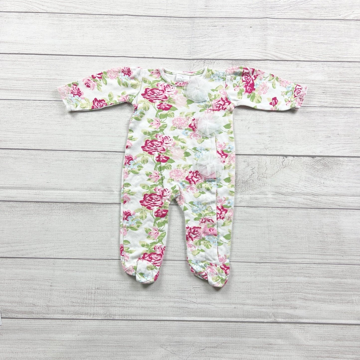 Laura Ashley Baby Girl Footed Sleeper Floral Print Pajamas Zip Up 3-6 Months