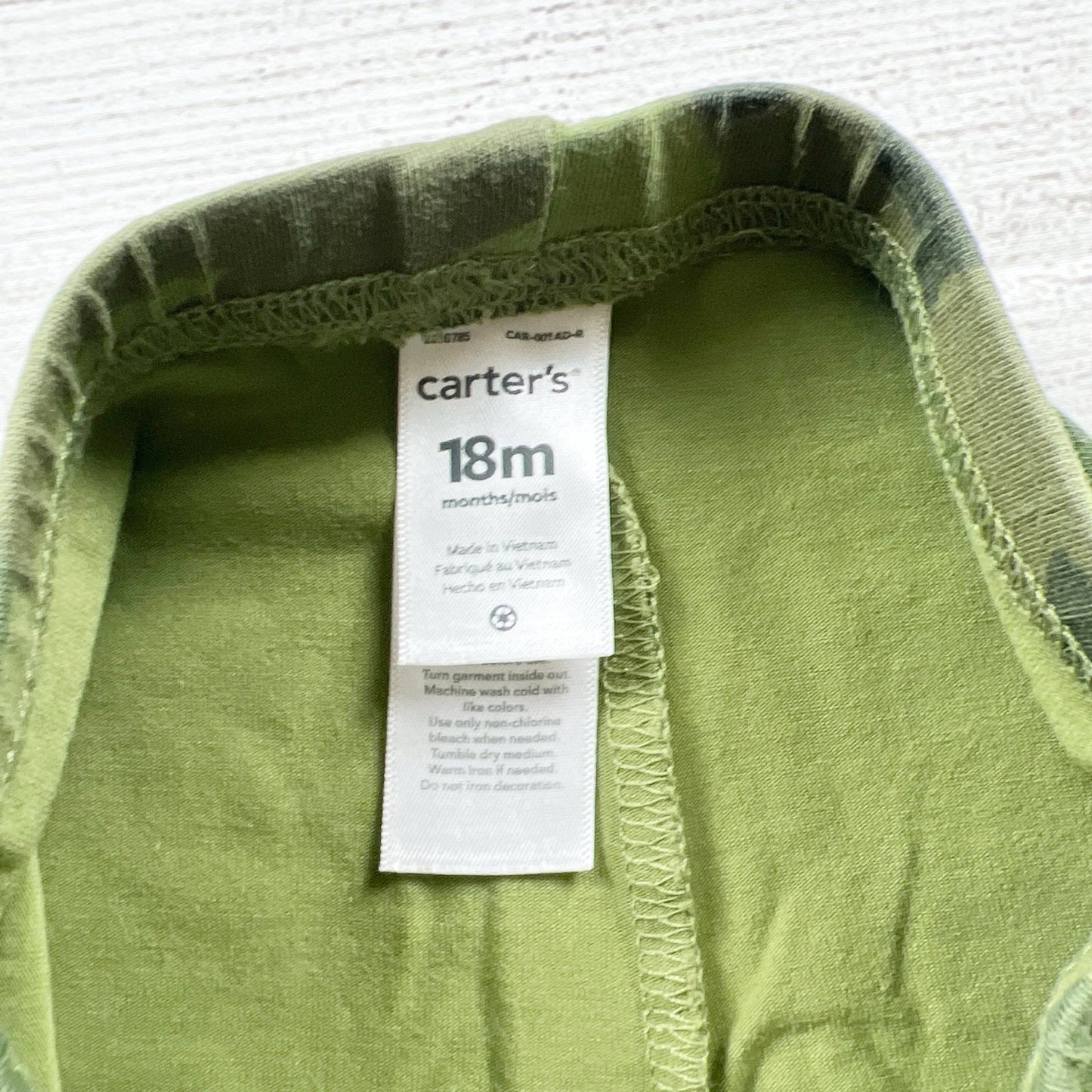 Carter’s Baby Leggings Green Camo Print Stretch Pants Pull On 12-18 Months