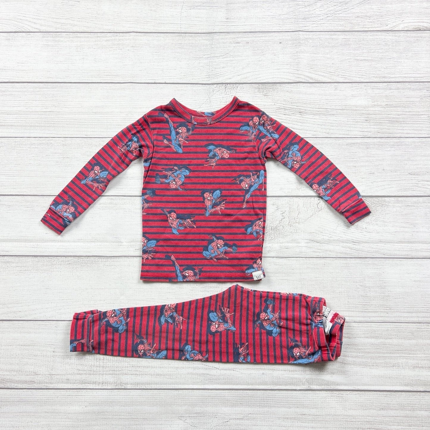 Baby Gap x Marvel Spider-Man Pajama Set Red Navy Striped 2-Piece PJs 2T