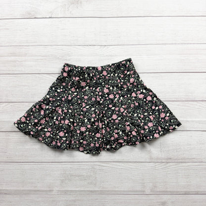 Belle du Jour Girls Floral Paisley Skirt Black Pink Flowy Pull On M