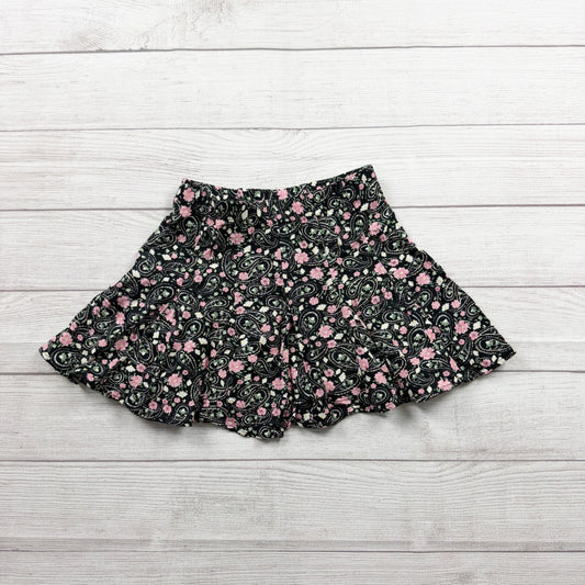 Belle du Jour Girls Floral Paisley Skirt Black Pink Flowy Pull On M