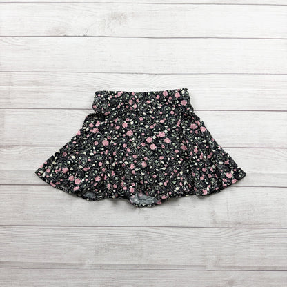 Belle du Jour Girls Floral Paisley Skirt Black Pink Flowy Pull On M
