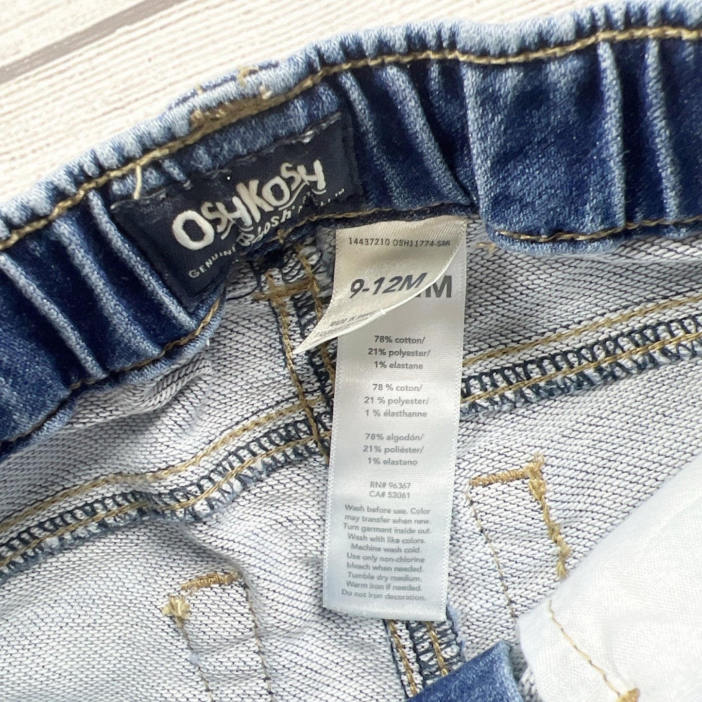 Oshkosh Bgosh Baby Boys Blue Stretch Pull On Denim Jeans 9–12 Months