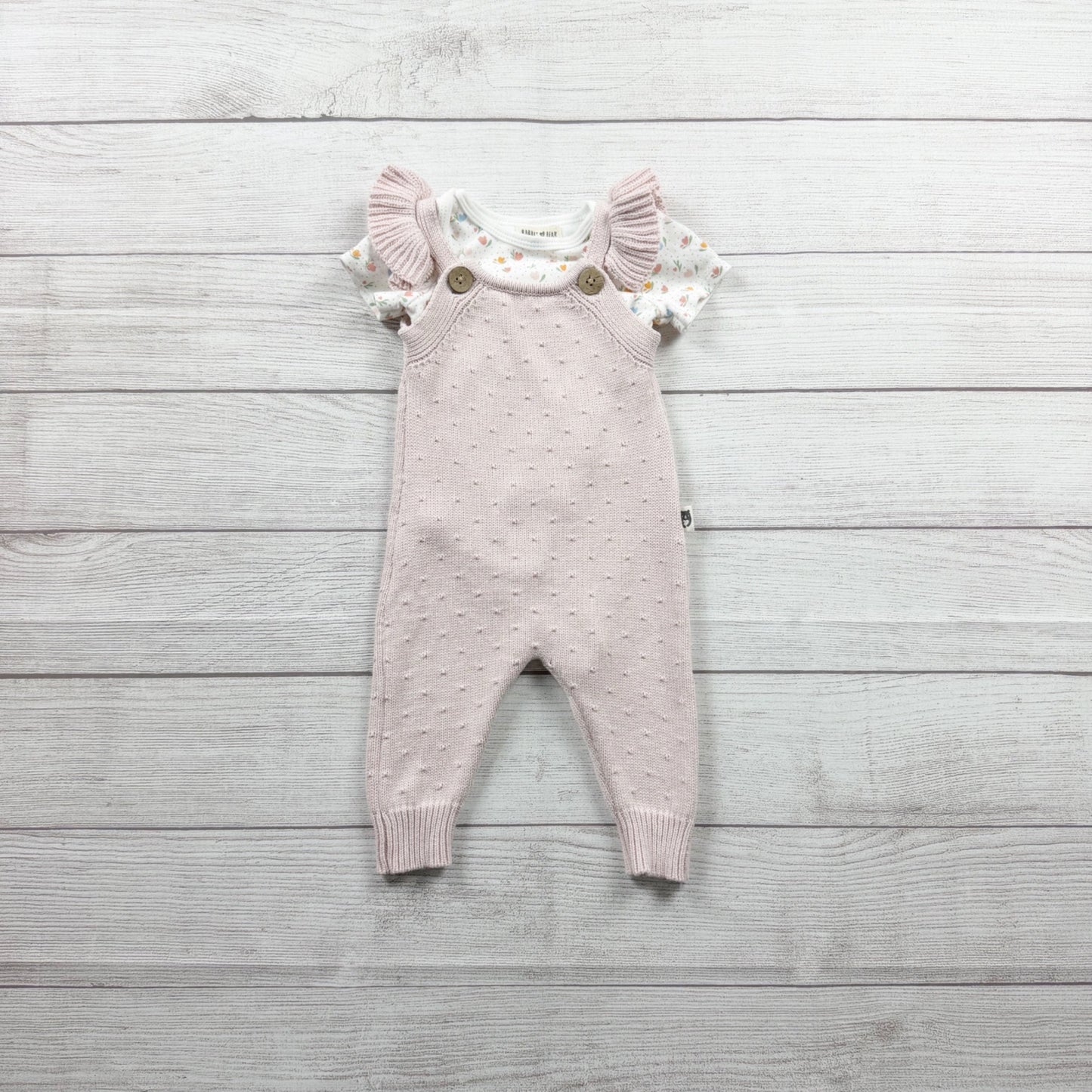 Rabbit + Bear Organic Baby Girl 2 Piece Outfit Set Knit Romper Floral 6-9 Months