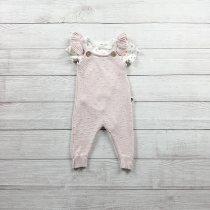 Rabbit + Bear Organic Baby Girl 2 Piece Outfit Set Knit Romper Floral 6-9 Months