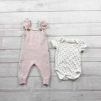 Rabbit + Bear Organic Baby Girl 2 Piece Outfit Set Knit Romper Floral 6-9 Months
