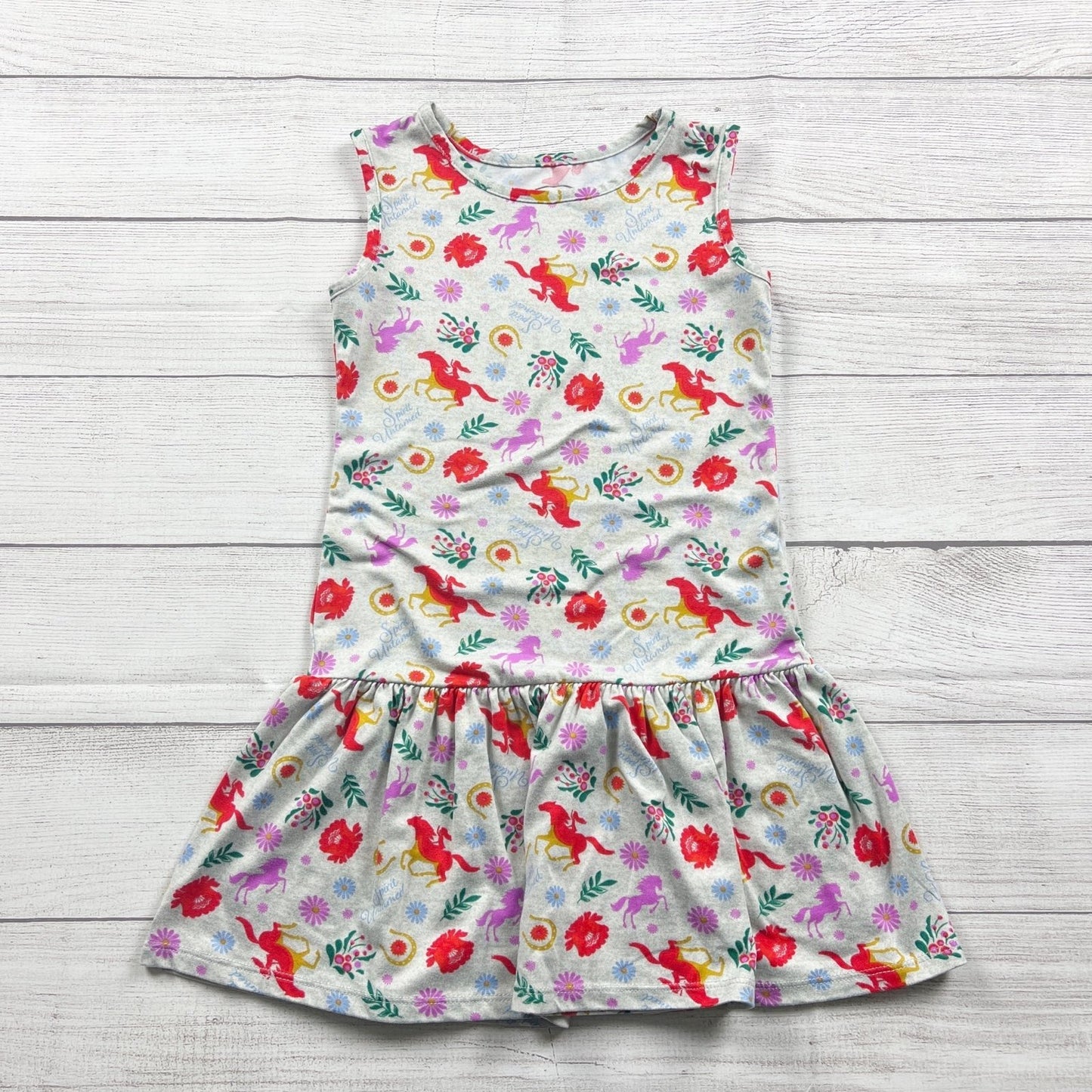 Spirit Riding Free Girls Horse Dress Sleeveless Fit & Flare Floral Print 6 6X