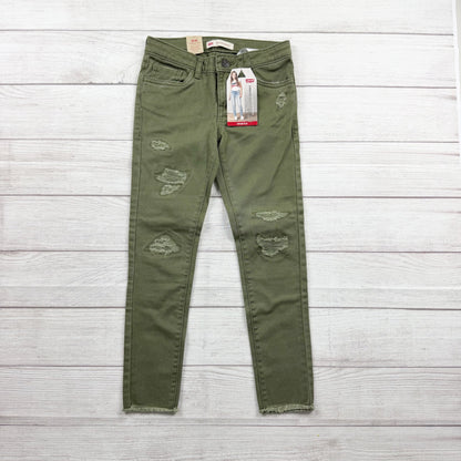 Levi’s Girls Super Skinny Jeans Regular Olive Green Distressed Stretch NWT 7