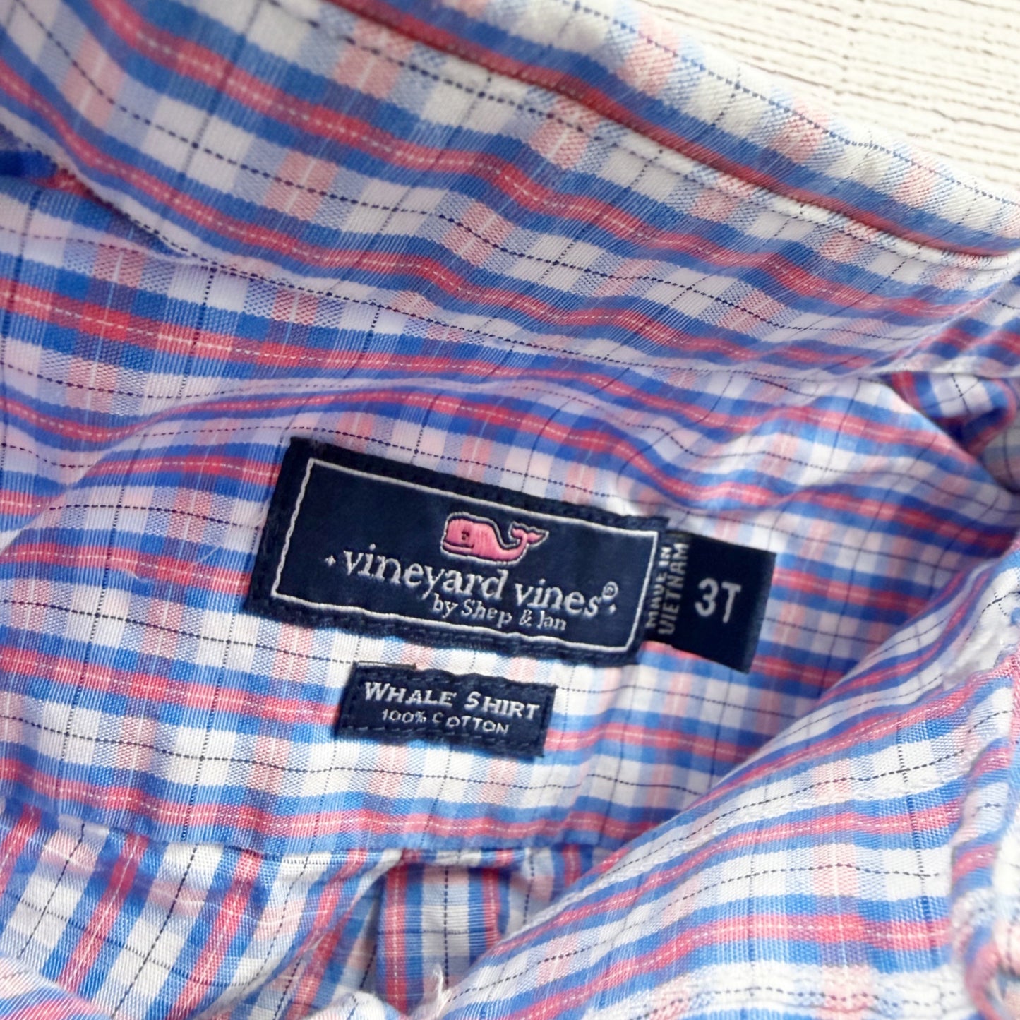 Vineyard Vines Toddler Boys Blue Pink Check Button Down Long Sleeve 3T