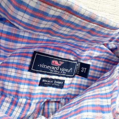 Vineyard Vines Toddler Boys Blue Pink Check Button Down Long Sleeve 3T