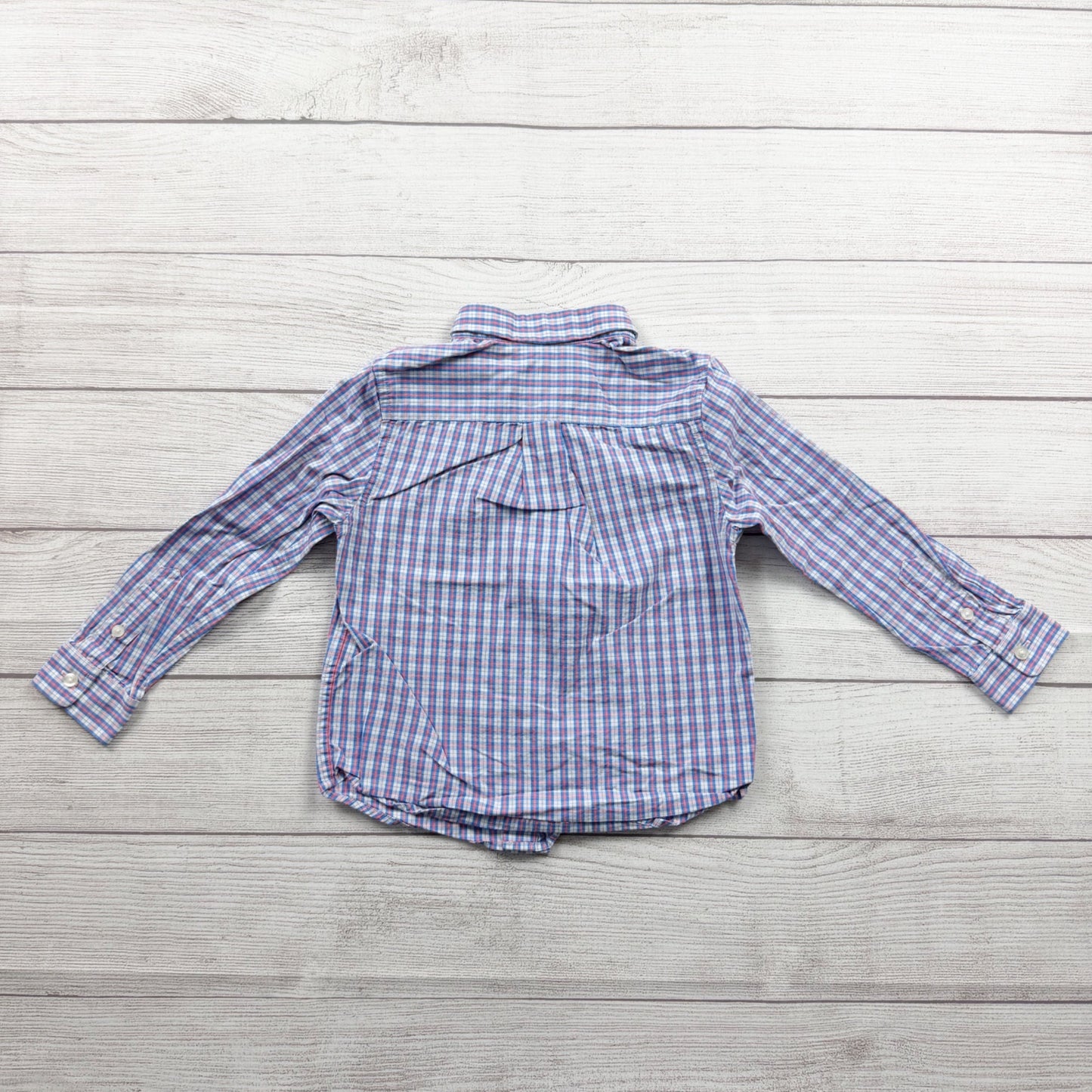 Vineyard Vines Toddler Boys Blue Pink Check Button Down Long Sleeve 3T