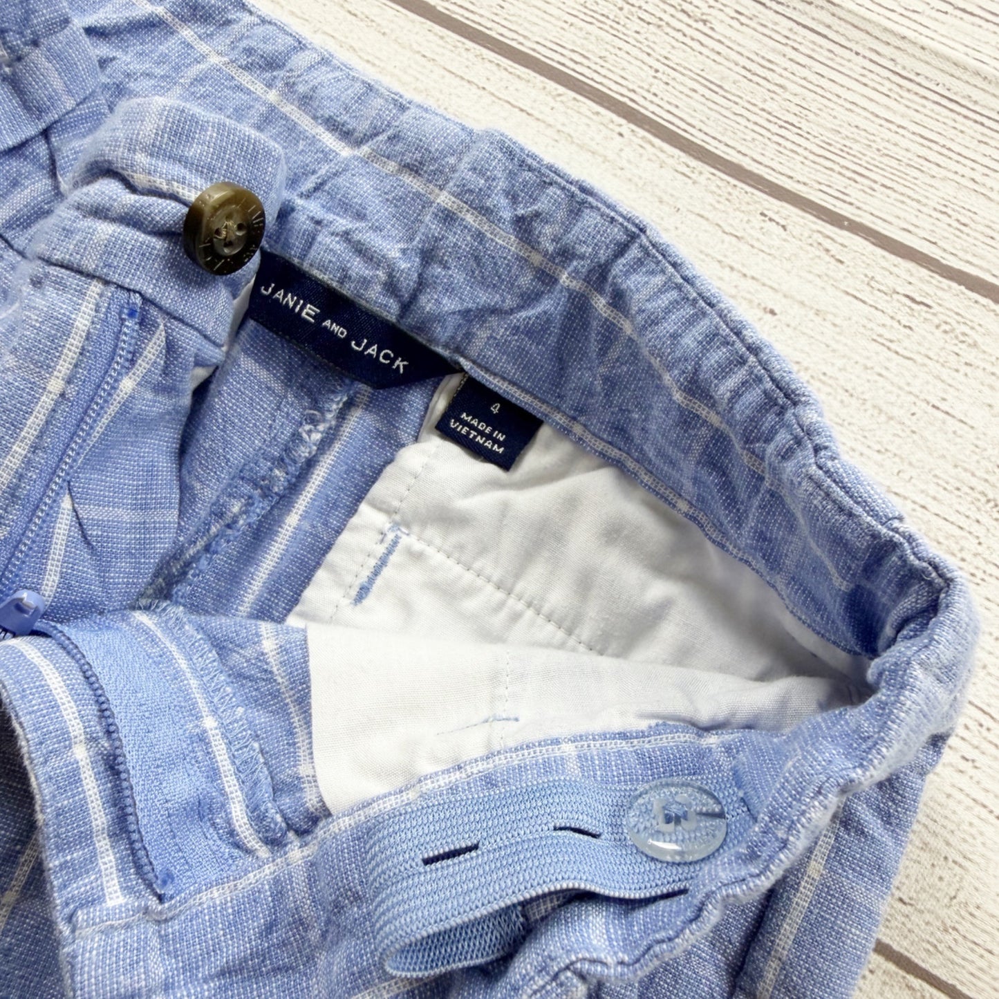 Janie And Jack Blue Striped Linen Blend Boys Shorts 4