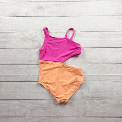 Cat & Jack Girls Colorblock One Piece Swimsuit Pink Peach Cutout M 8