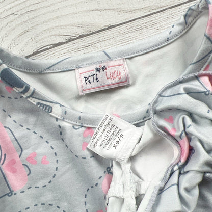 Pete + Lucy Girls Dress Gray Camera Print Long Sleeve Ruffle Hem 6