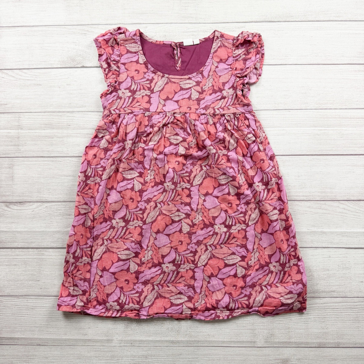 Gap Kids Floral Print Short Sleeve Dress Pink Purple Girls L 10