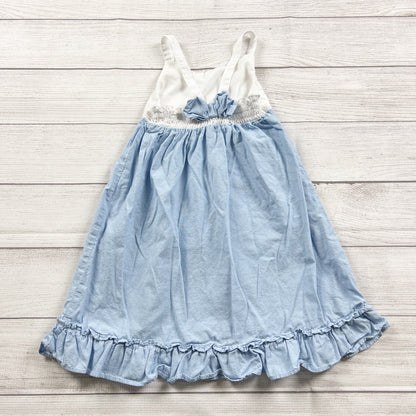 Penelope Mack Blue White Girls Sleeveless Ruffle Hem Lace Overlay Dress 6