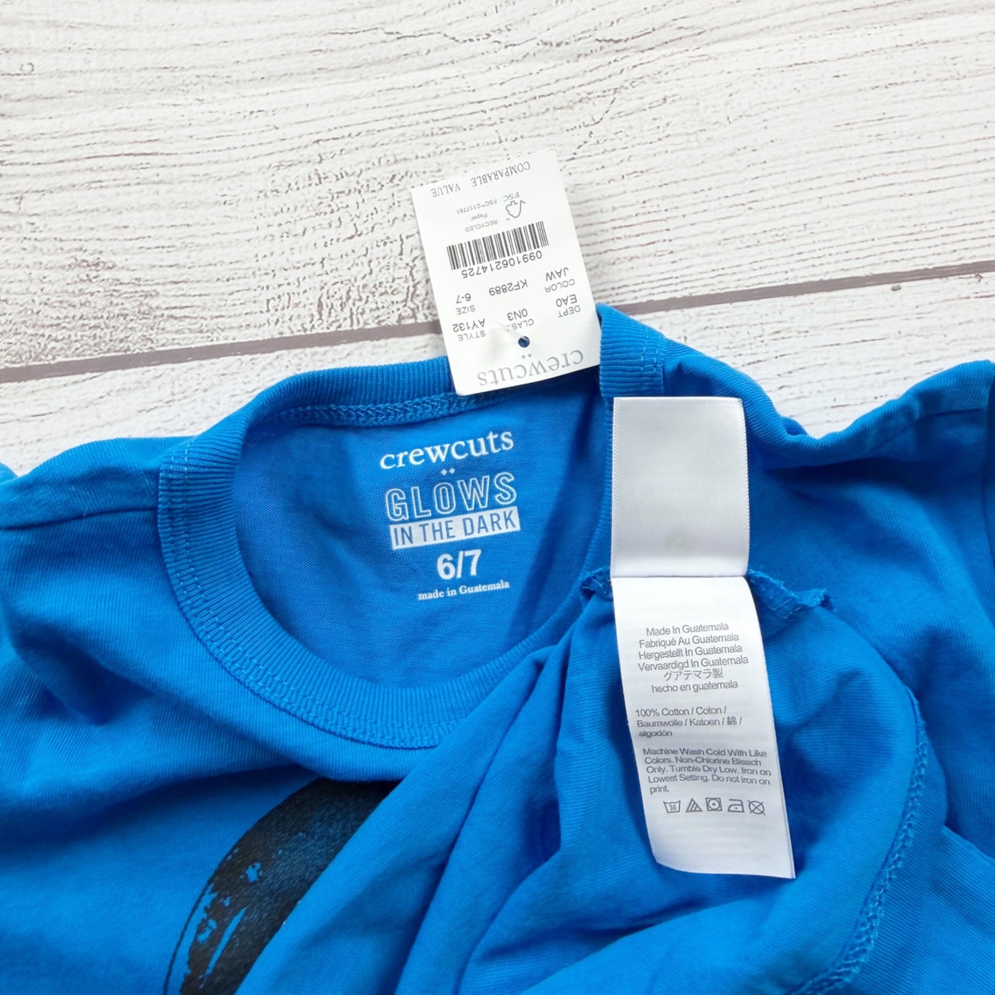 Crewcuts Boys Glow-In-The-Dark Jawsome Graphic Tee Blue Short Sleeve NWT 6-7