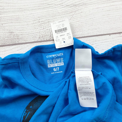 Crewcuts Boys Glow-In-The-Dark Jawsome Graphic Tee Blue Short Sleeve NWT 6-7