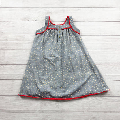 Cheeky Plum Girls Star Print Dress Gold Stars Pom Trim Sleeveless Sundress 7
