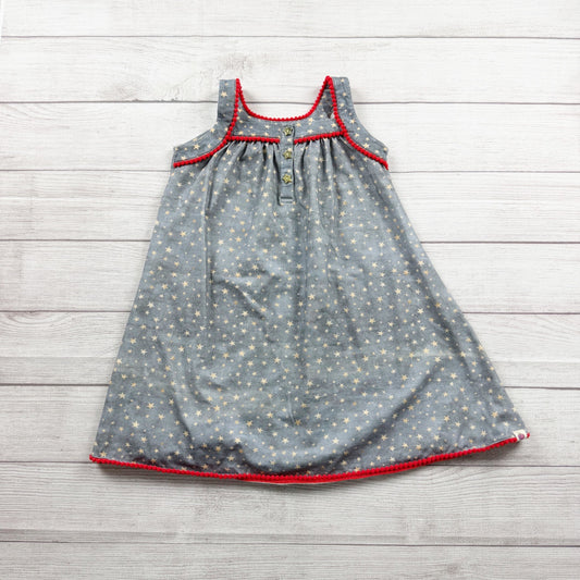 Cheeky Plum Girls Star Print Dress Gold Stars Pom Trim Sleeveless Sundress 7