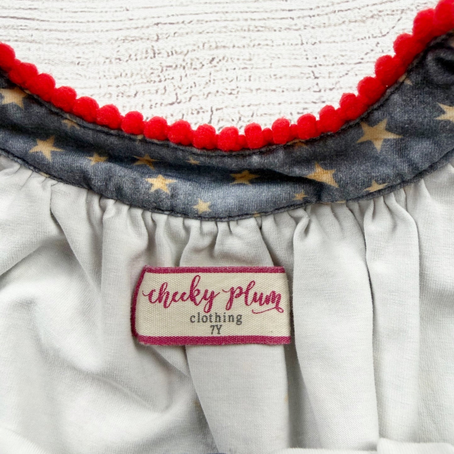 Cheeky Plum Girls Star Print Dress Gold Stars Pom Trim Sleeveless Sundress 7