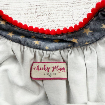 Cheeky Plum Girls Star Print Dress Gold Stars Pom Trim Sleeveless Sundress 7