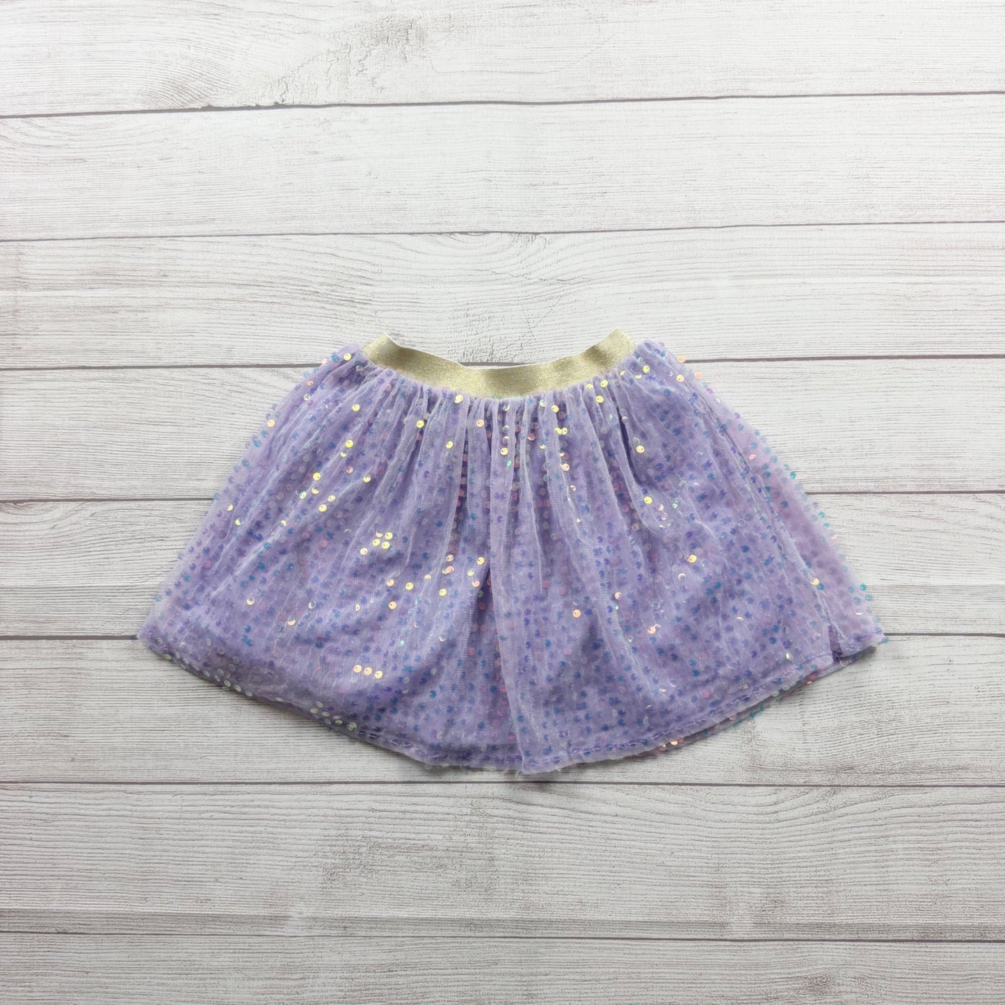 Eyeshadow Girls Purple Sequin Tulle Skirt Gold Elastic Waistband S 7-8
