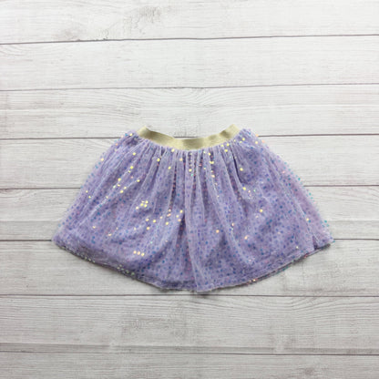 Eyeshadow Girls Purple Sequin Tulle Skirt Gold Elastic Waistband S 7-8