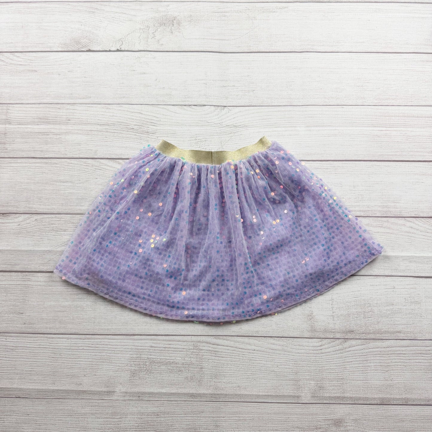 Eyeshadow Girls Purple Sequin Tulle Skirt Gold Elastic Waistband S 7-8