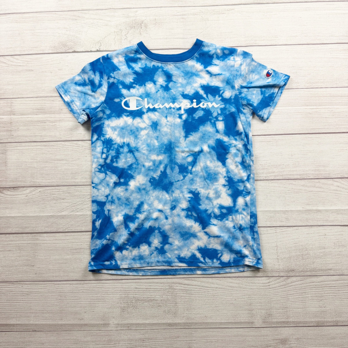 Champion Short Sleeve Tie Dye Blue White Graphic Tee Authentic Athleticwear M