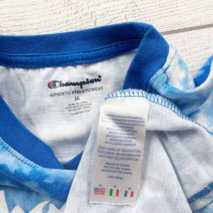 Champion Short Sleeve Tie Dye Blue White Graphic Tee Authentic Athleticwear M