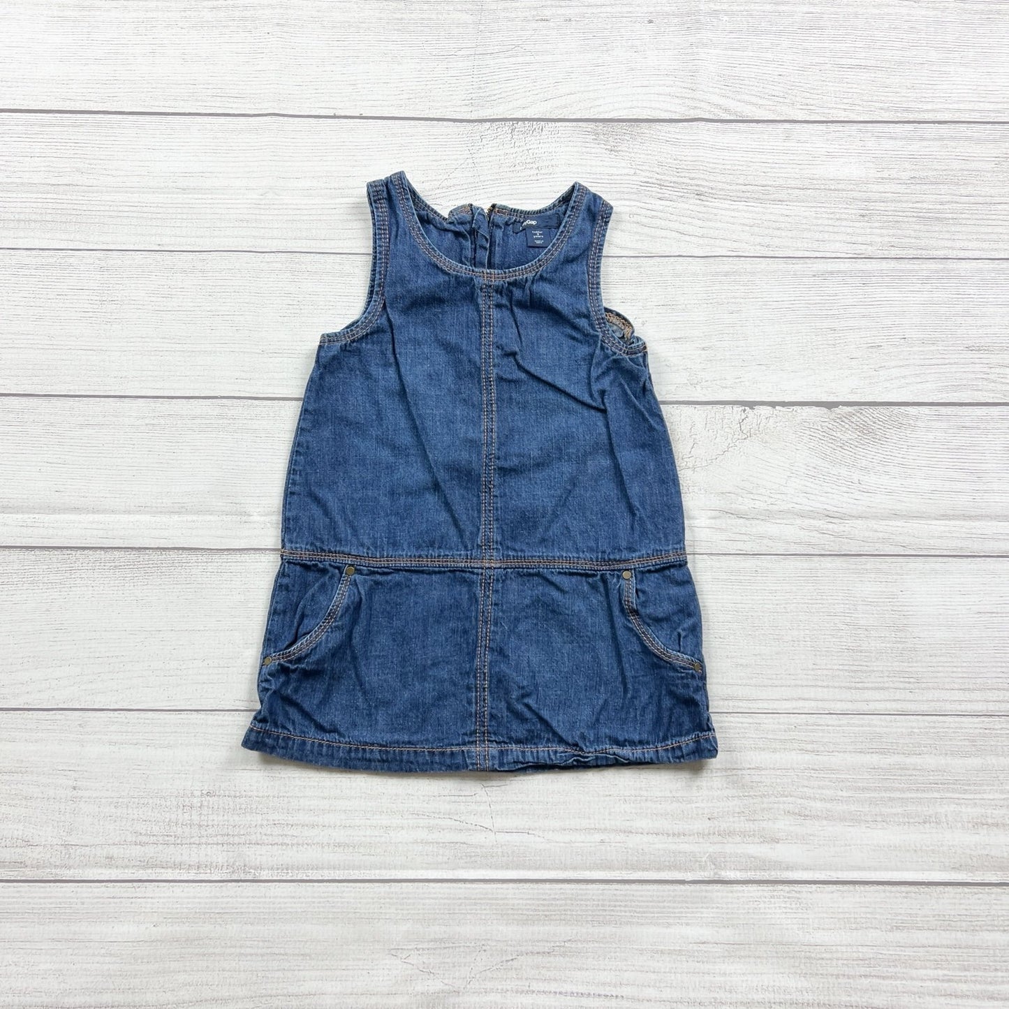 Gap Kids Blue Denim Sleeveless Toddler Shift Dress Jumper Pockets 2T