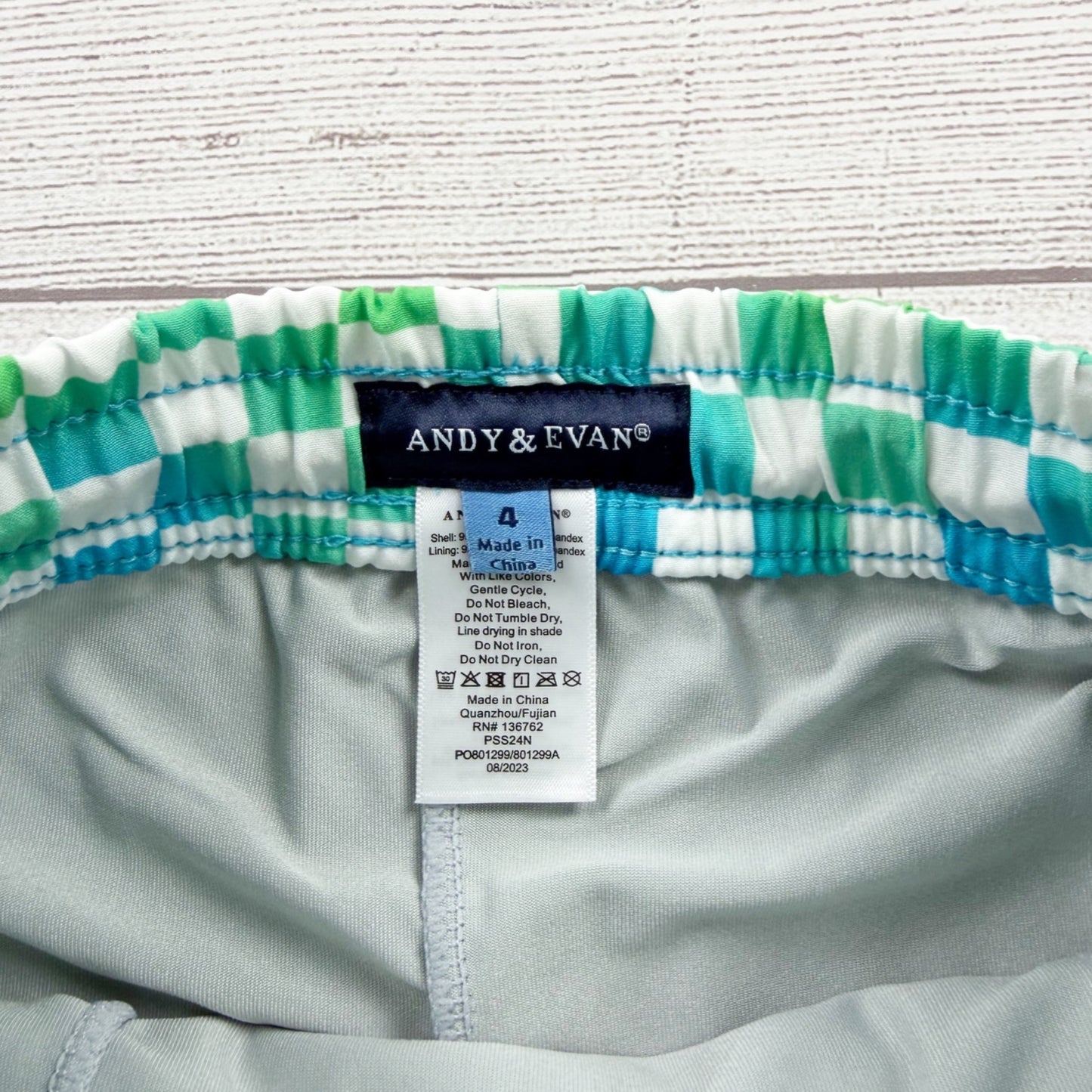 Andy & Evan Boys Swim Trunks Checkered Boardshorts Comfort Stretch Liner NWT 4