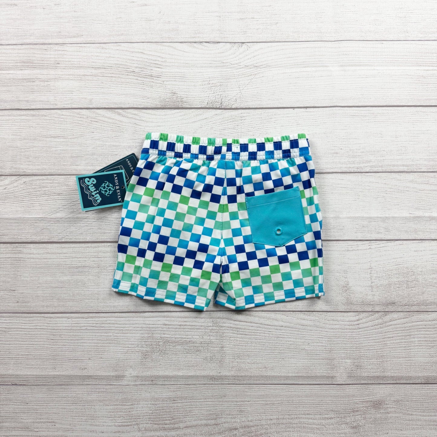 Andy & Evan Boys Swim Trunks Checkered Boardshorts Comfort Stretch Liner NWT 4