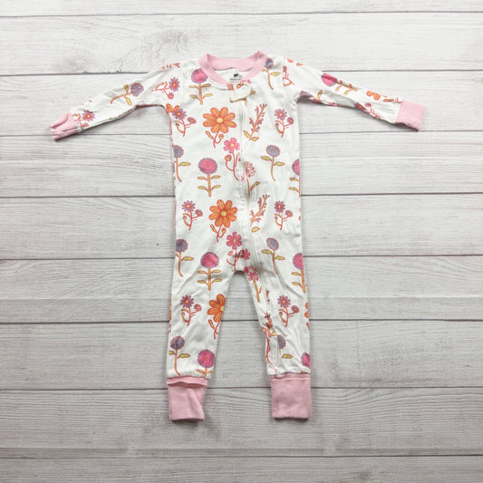 Monica + Andy Floral Print Cotton Zip Up Pajamas Girls White Pink 12-18 Months