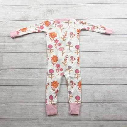 Monica + Andy Floral Print Cotton Zip Up Pajamas Girls White Pink 12-18 Months