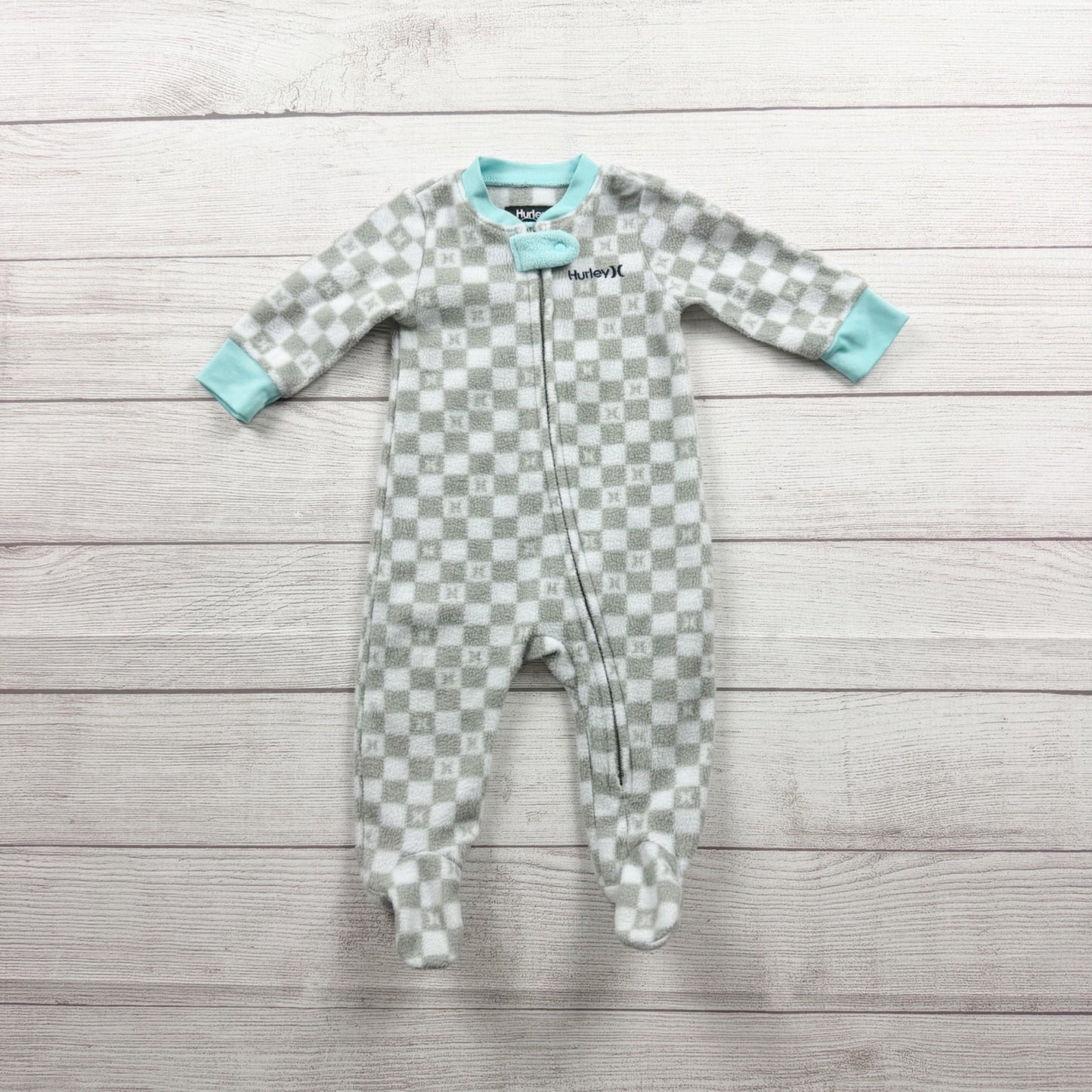 Hurley Baby Boys Checkered Fleece Footed Sleeper Pajamas One Piece 3-6 Months
