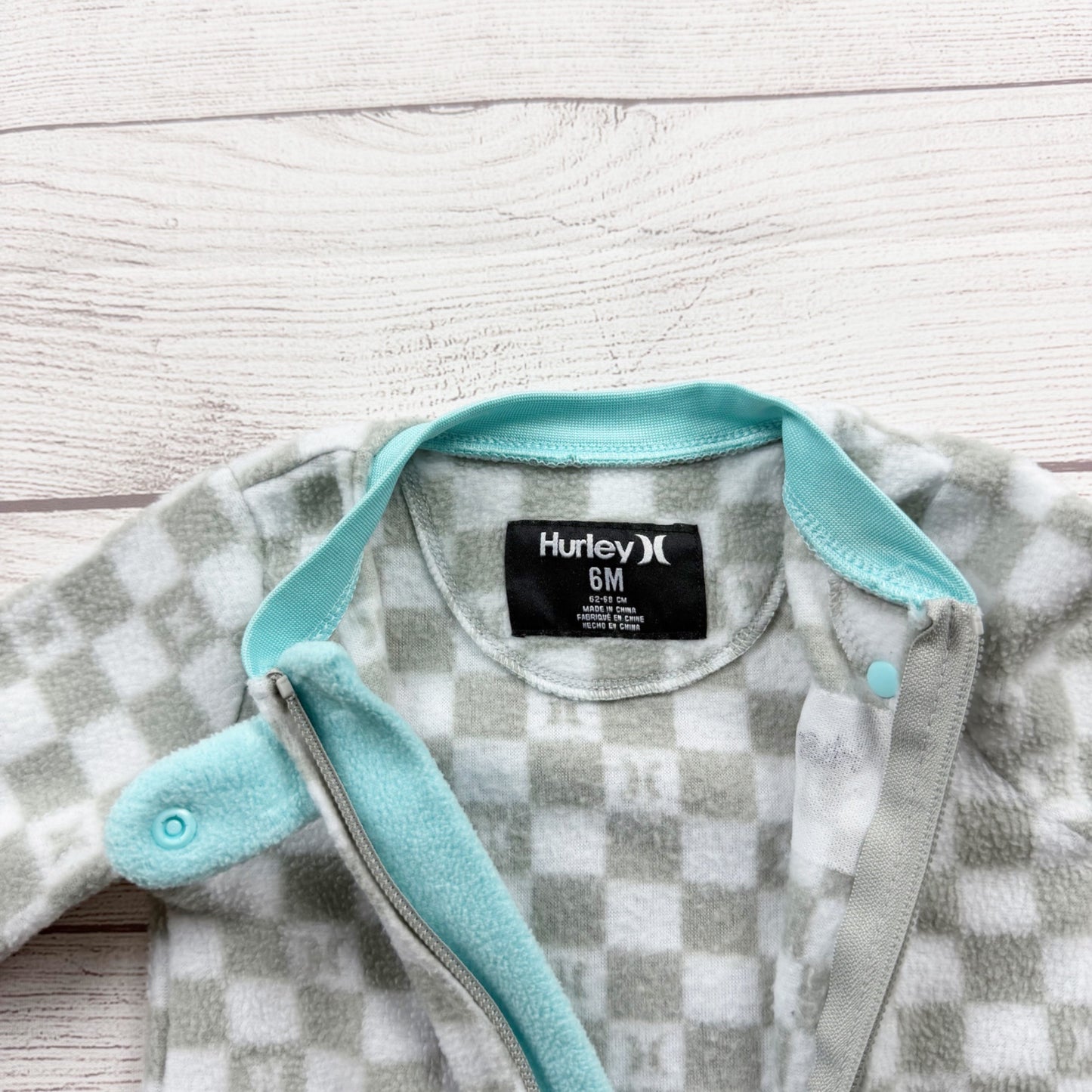 Hurley Baby Boys Checkered Fleece Footed Sleeper Pajamas One Piece 3-6 Months