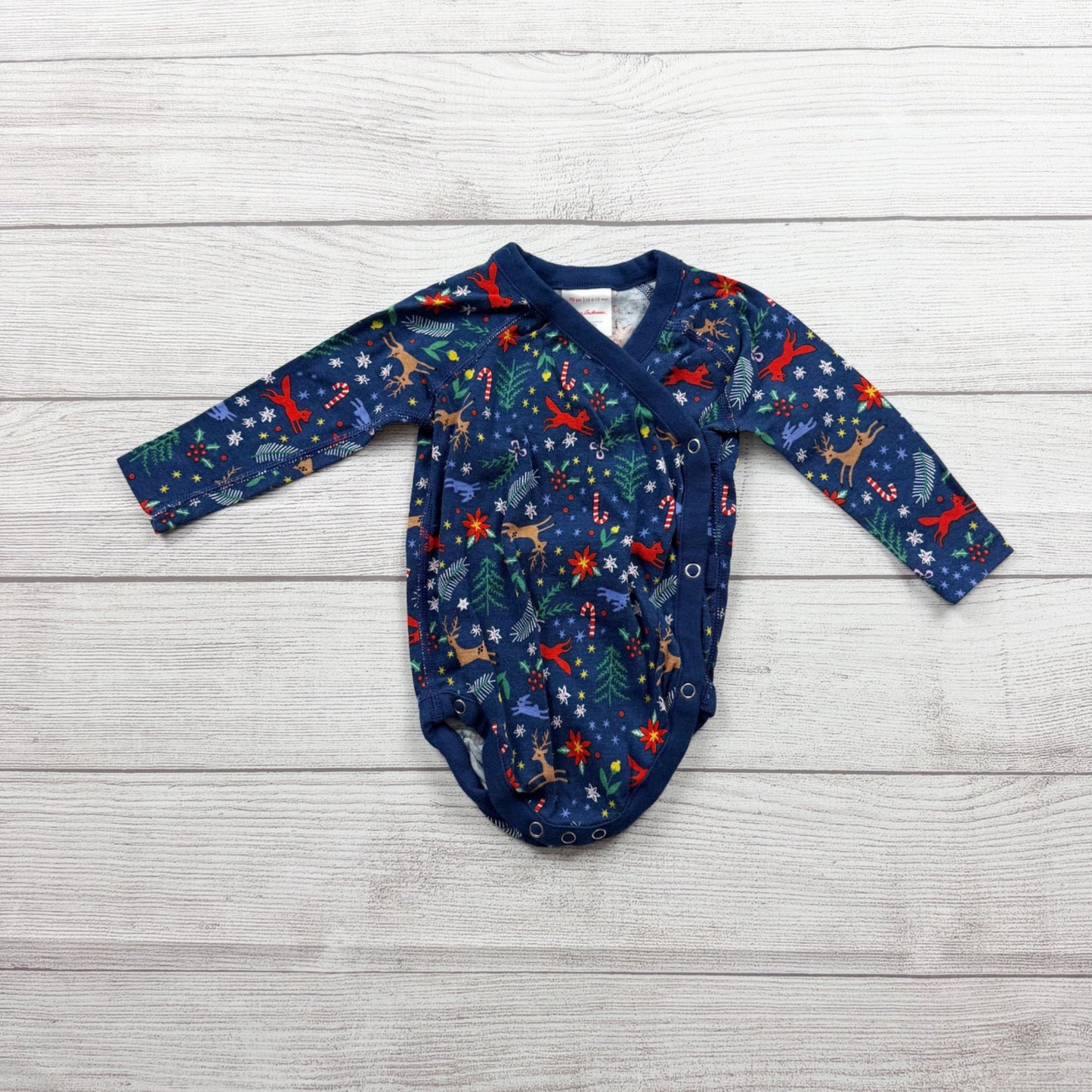 Hanna Andersson Baby Bodysuit Holiday Long Sleeve Kimono Wrap 6-12 Months