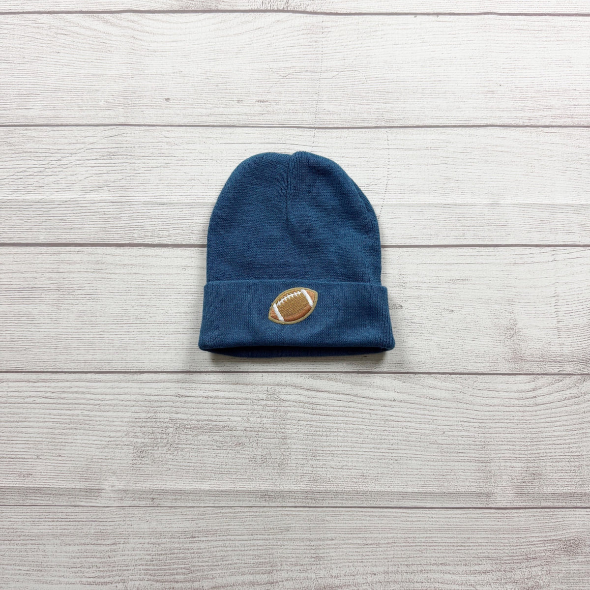 Knit Beanie Embroidered Football Patch Warm Winter Hat Toddler Unisex One Size