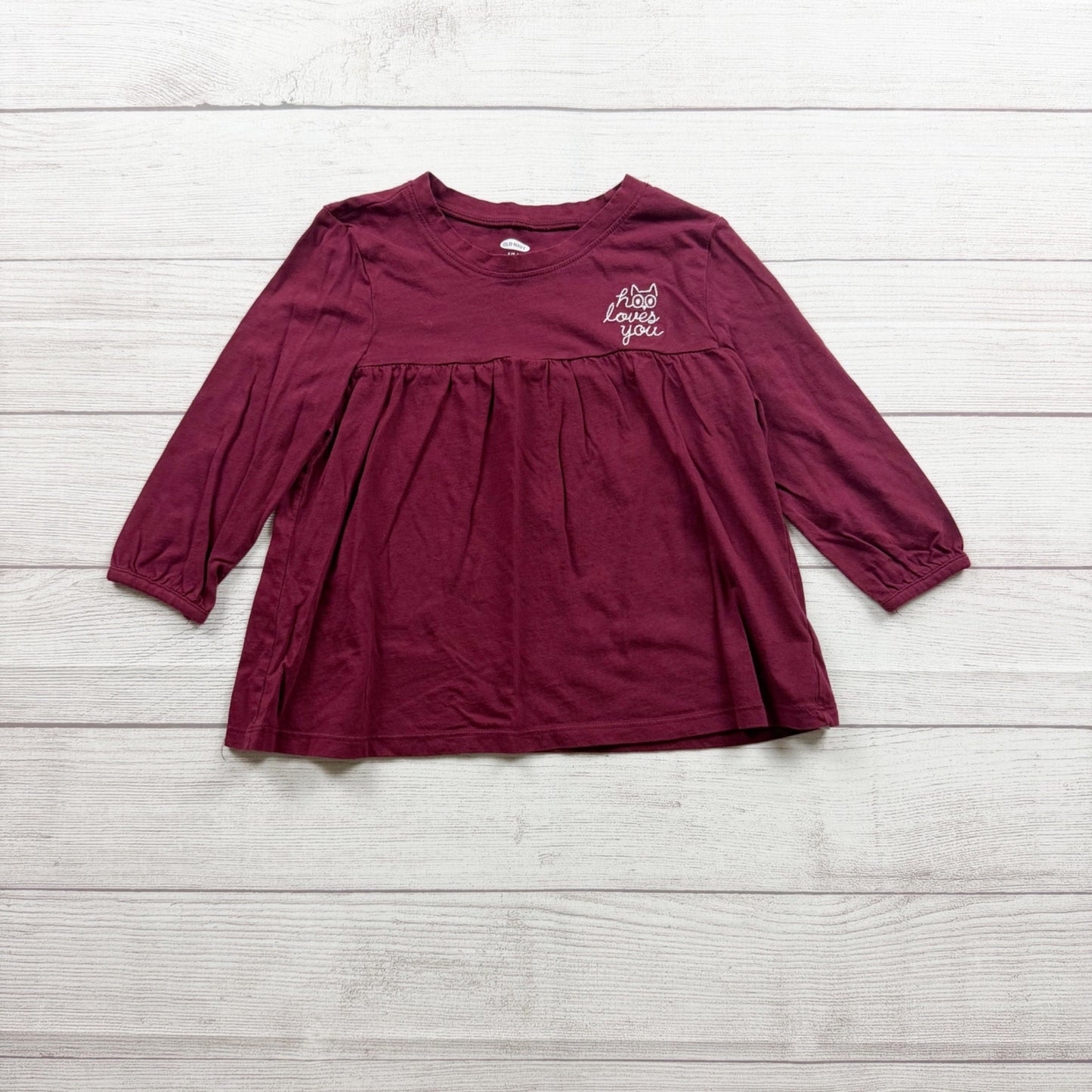 Old Navy Girls Maroon Long Sleeve Tunic Dress "Hoo Loves You" Embroidery S 6-7