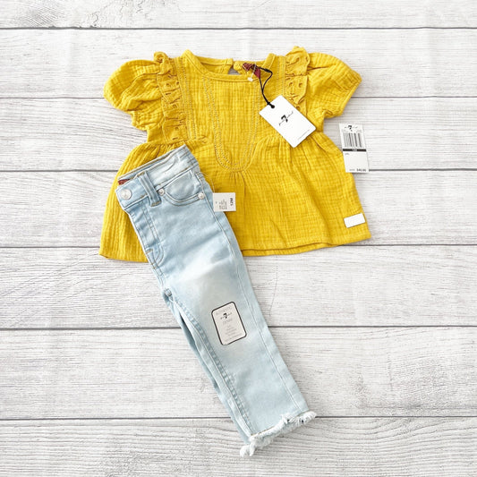 7 For All Mankind 7Fam Baby Girls 2 Piece Set Top Denim Jeans NWT 9-12 Months