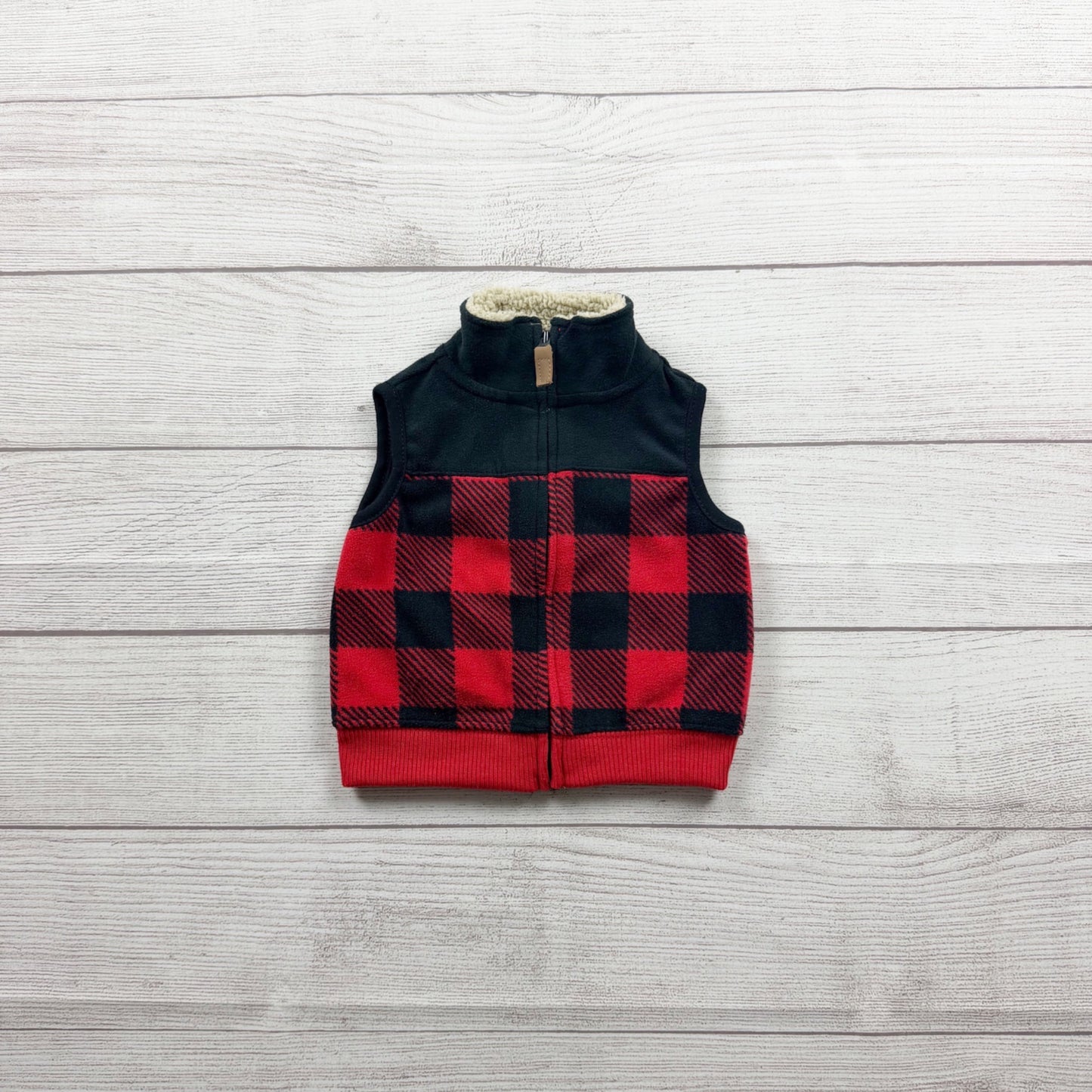 Carters Baby Buffalo Plaid Sherpa-Lined Fleece Vest Red & Black 0-3 Months