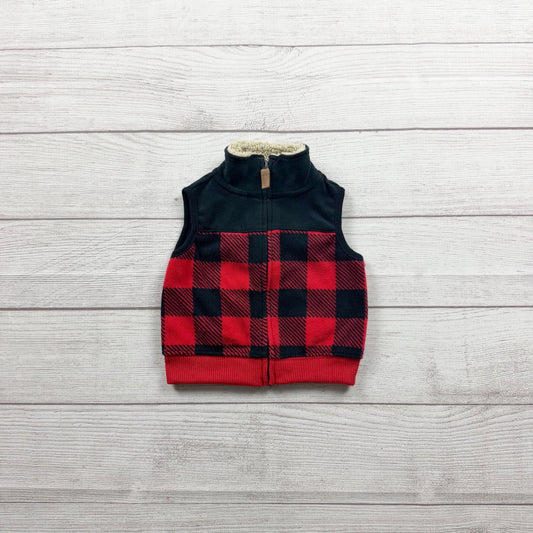 Carters Baby Buffalo Plaid Sherpa-Lined Fleece Vest Red & Black 0-3 Months