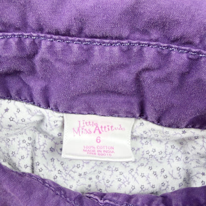 Little Miss Attitude Purple Button Front Belted Shirt Dress Girls 6